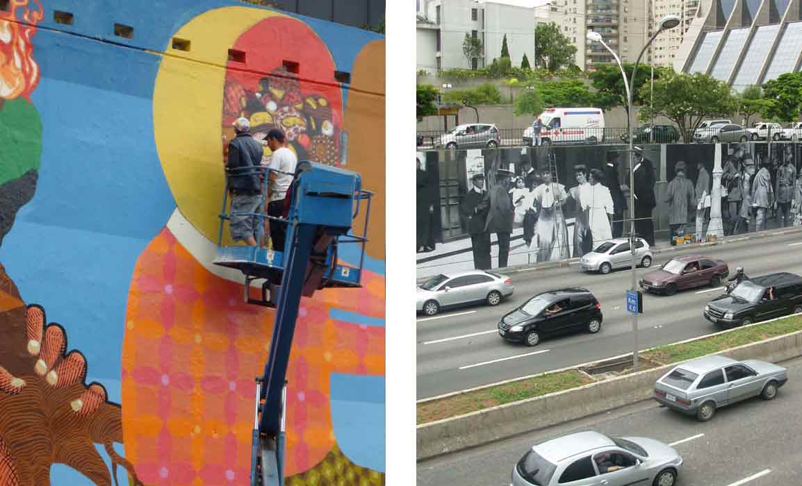 OsGemeos and mural of Eduardo Kobra on 23 de maio avenue