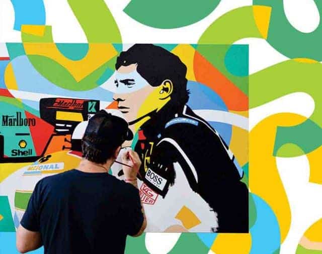 Lobo pintando obra inspirada em Ayrton Senna