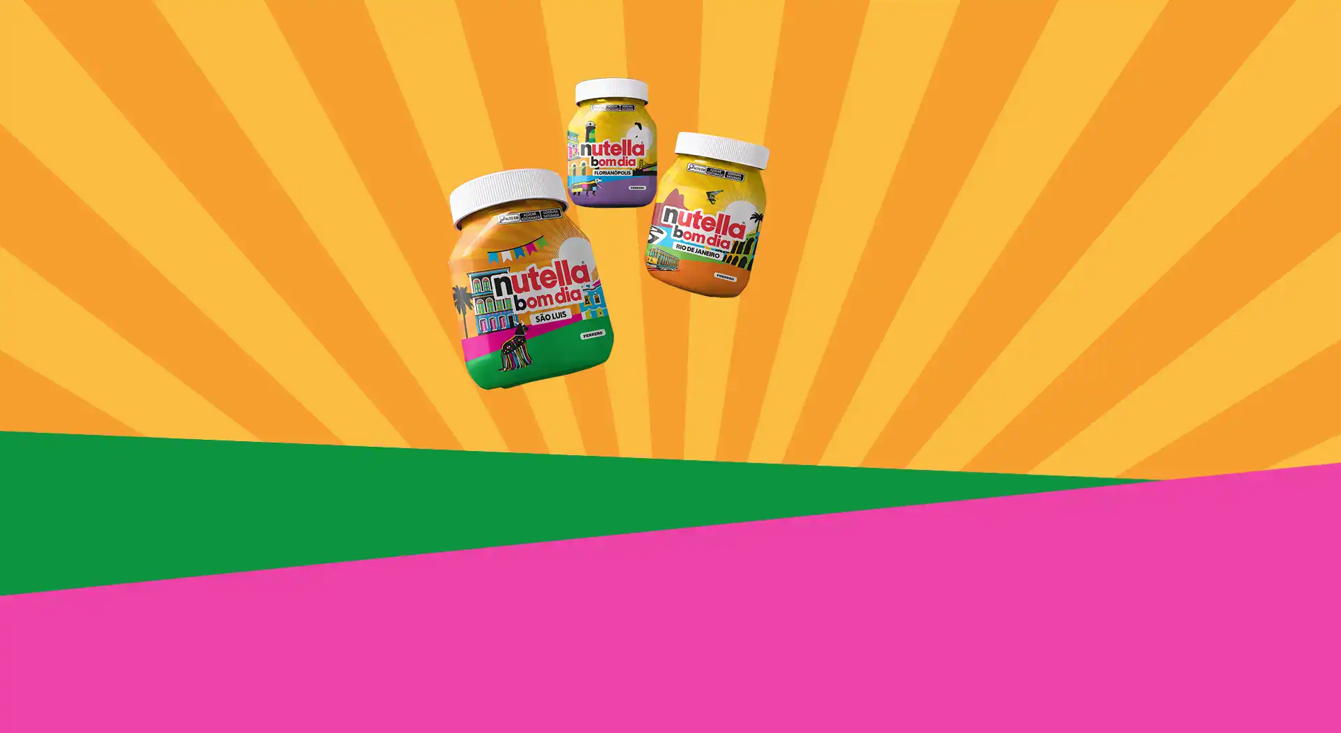Embalagens da coleção Nutella Bom Dia com artes de Lobo Pop Art inspiradas em capitais brasileiras