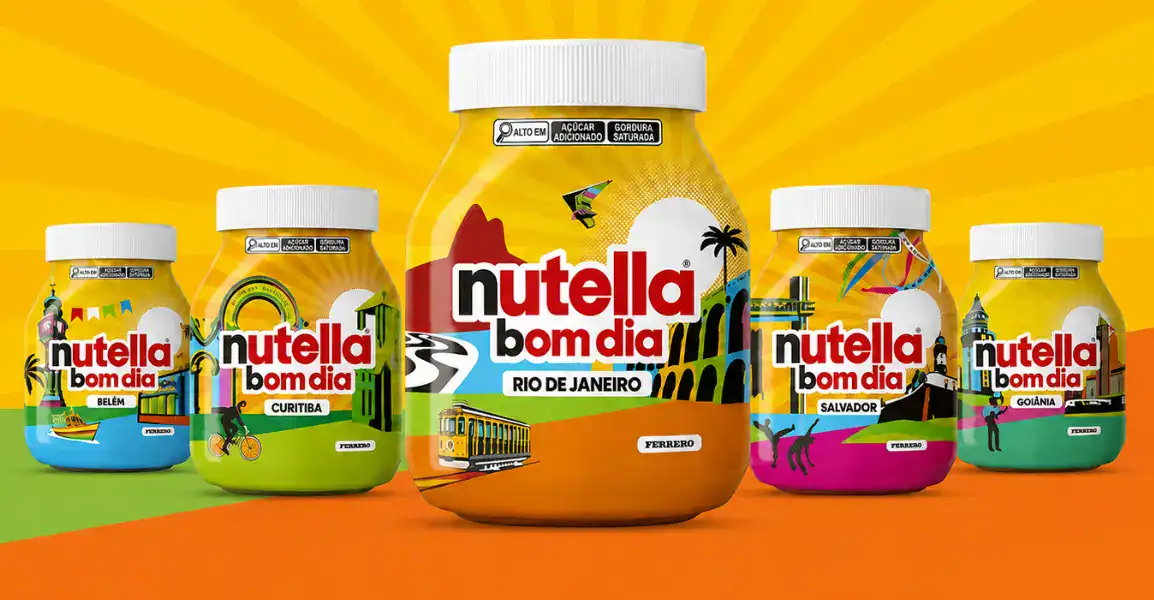 Embalagens Nutella Bom Dia para Rio de Janeiro, Belém, Curitiba, Salvador e Goiânia, com artes de Lobo Pop Art