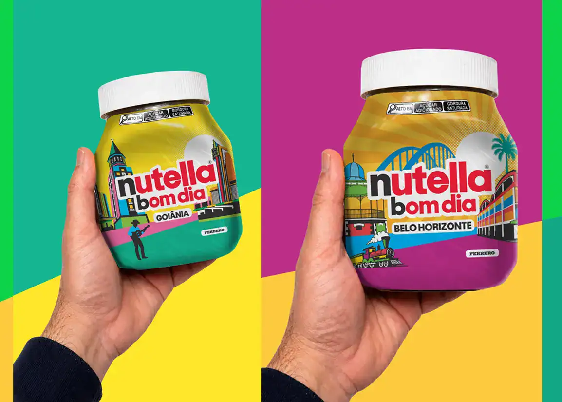 Embalagens Nutella Bom Dia de Goiânia e Belo Horizonte com artes de Lobo Pop Art