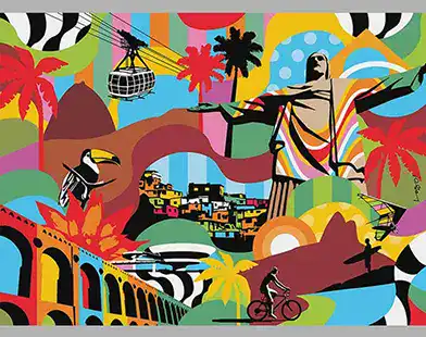 Obra em Pop Art de Lobo com referências à cultura brasileira