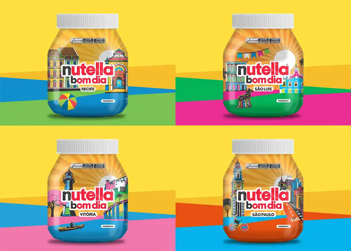 Artes Pop Art de Lobo nas embalagens Nutella Bom Dia de Recife, São Luís, Vitória e São Paulo